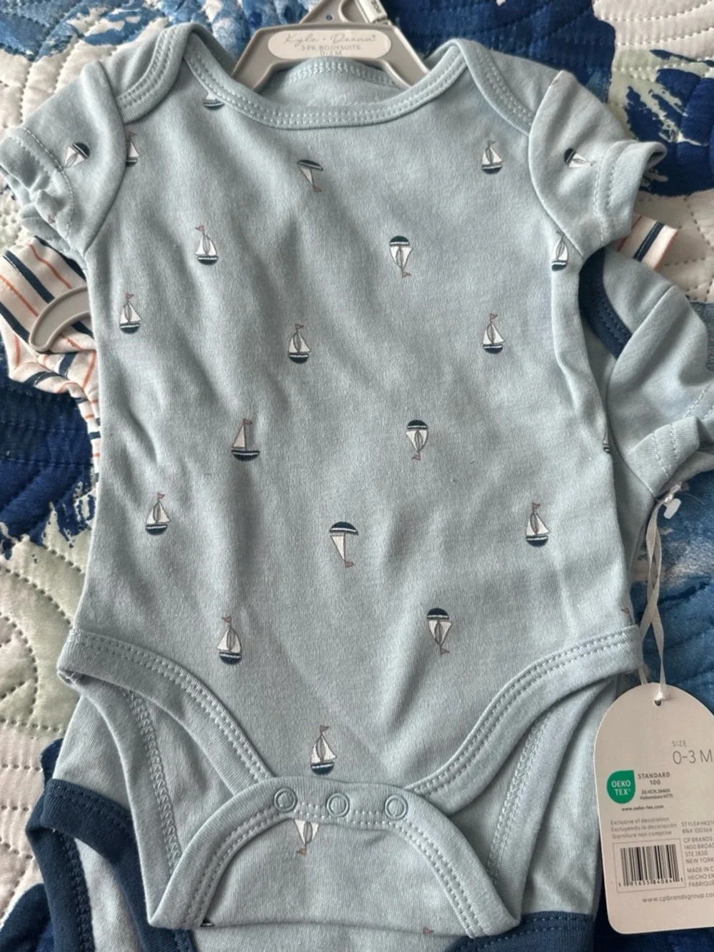 Blue Nautical Sailboat Baby One-Piece 3 pack